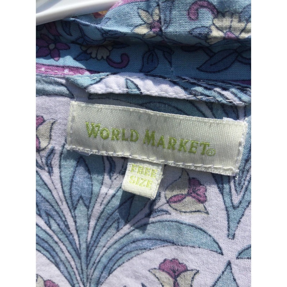 World market womens kimono OS blue floral boho beachy vacay swim coverup layers - Picture 2 of 9